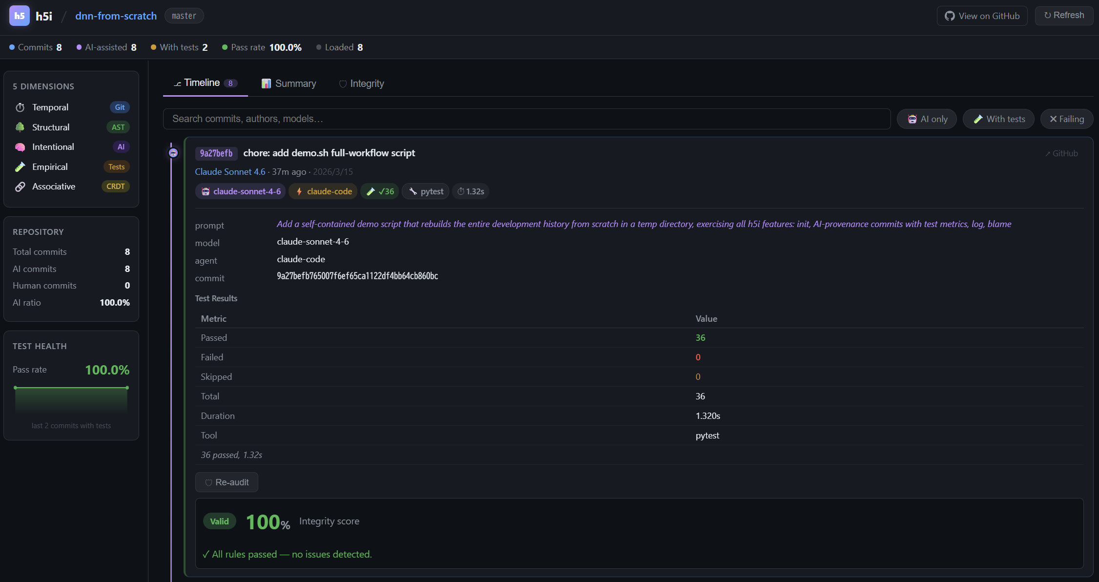 h5i web dashboard — Timeline tab